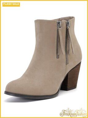 Wide Width Ankle Boots Chunky Heel Side Zipper Vegan Suede Booties